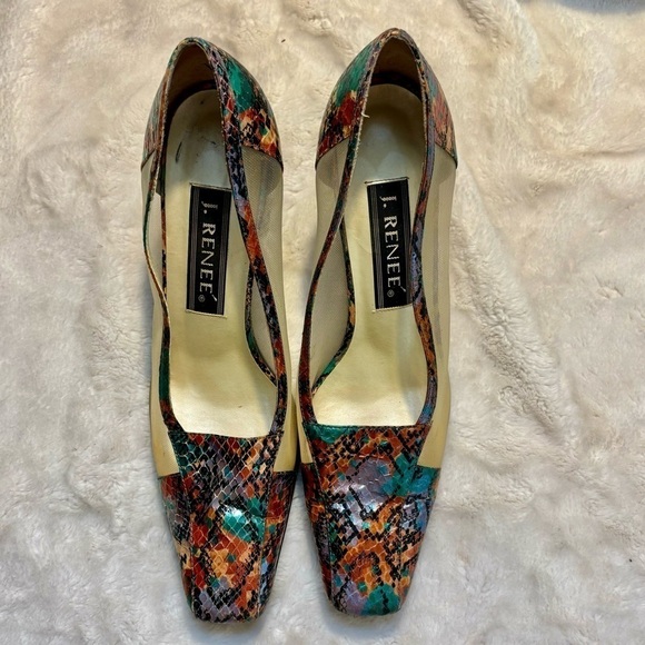 Vintage Heels J. Renee Size 9 Multicolored Snakeskin Metallic Orange Teal - Picture 11 of 16